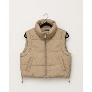 Outerwear Tan Puffer Vest Full Zip Quilted Sleeveless Jacket Khaki Women Small